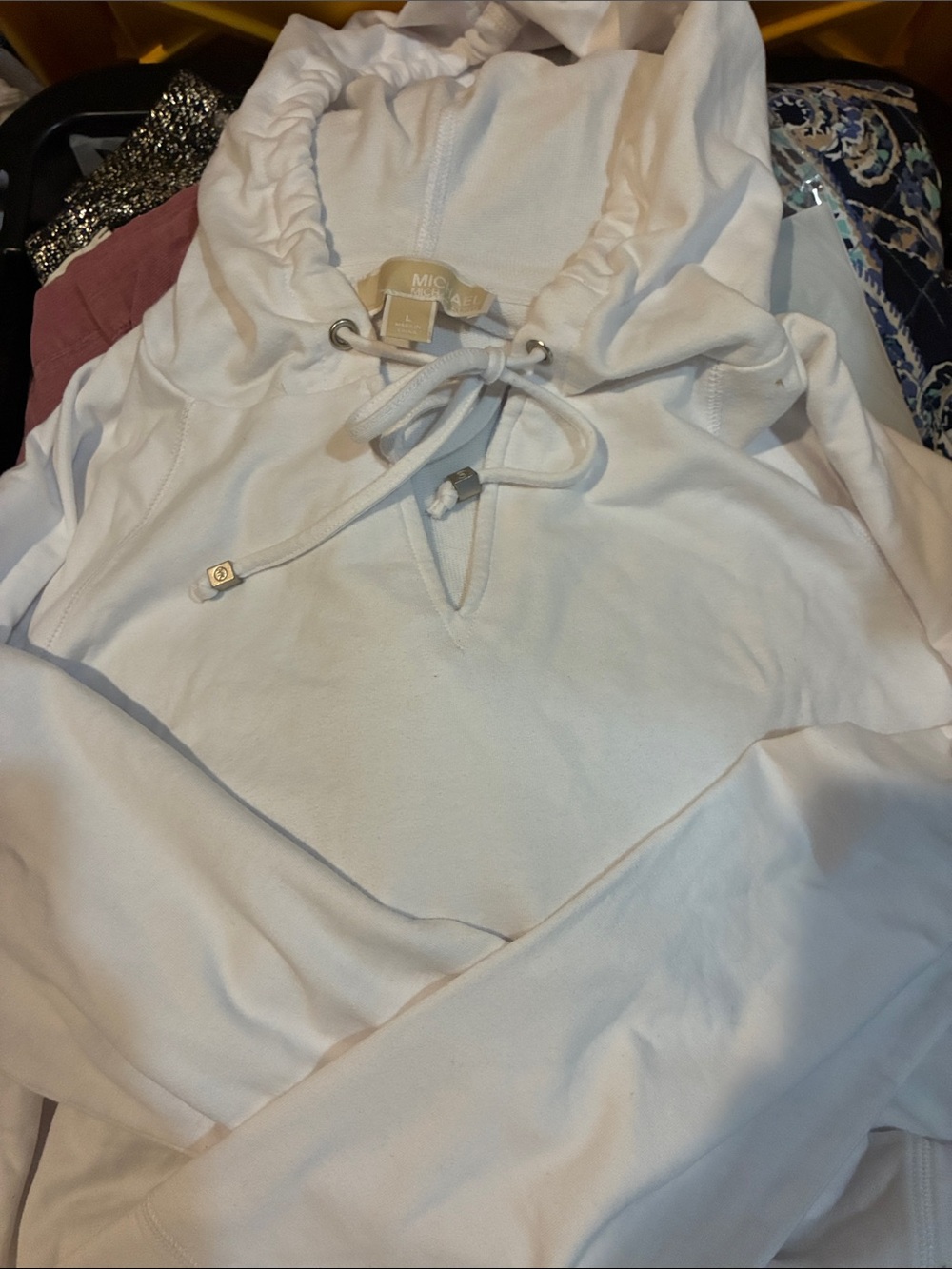 MICHAEL Michael Kors White Hooded Pullover with Drawstring